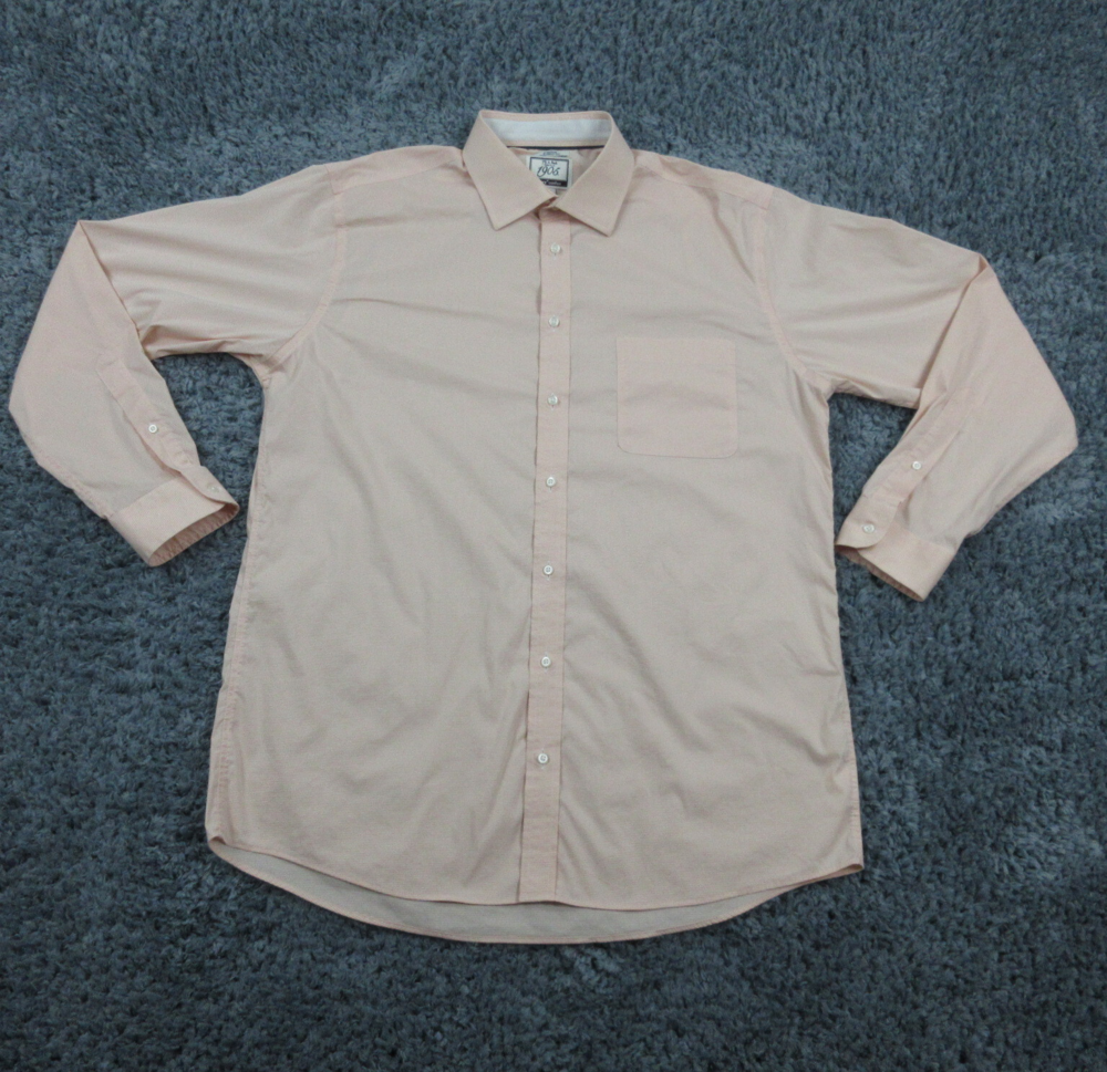 Jos A Bank Shirt Mens 17 - 36 Peach White Plaid Tailored Fit Long Sleeve